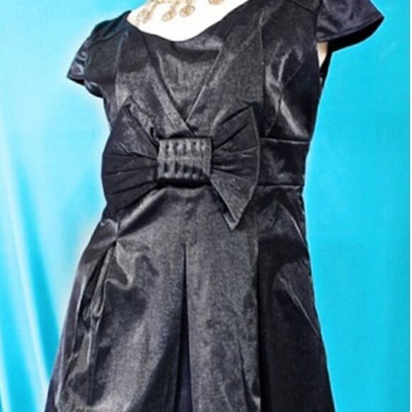 LBD by Jenny Collection cap sleeve bow front elegant sparkle fabric elegant S - Picture 2 of 6